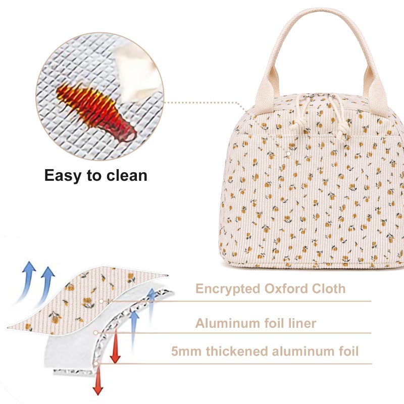 LEDAOU Lunch Box for Women Insulated Lunch Bag Corduroy Lunch Tote Bags Leakproof Cooler Lunch Case for Travel Work Picnic - Image 5